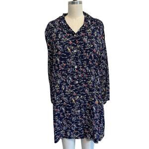 Loco Linda Navy Sailboat Button Up Frankie Flyaway Tunic Top Medium